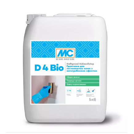 Ґрунтовка фунгіцидна адгезійна MC-Bauchemie D4 Bio, 10 л для поглинаючих основ з антигрибковим ефектом