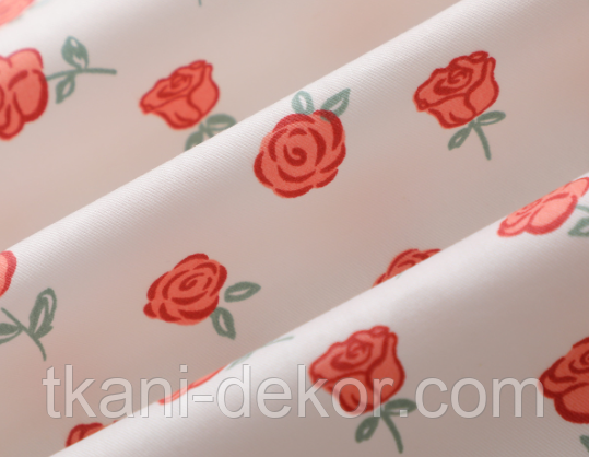 Сатин (бавовняна тканина) бутоні червоніх троянд (ширина 160 см, 120 г/м2), фото 1