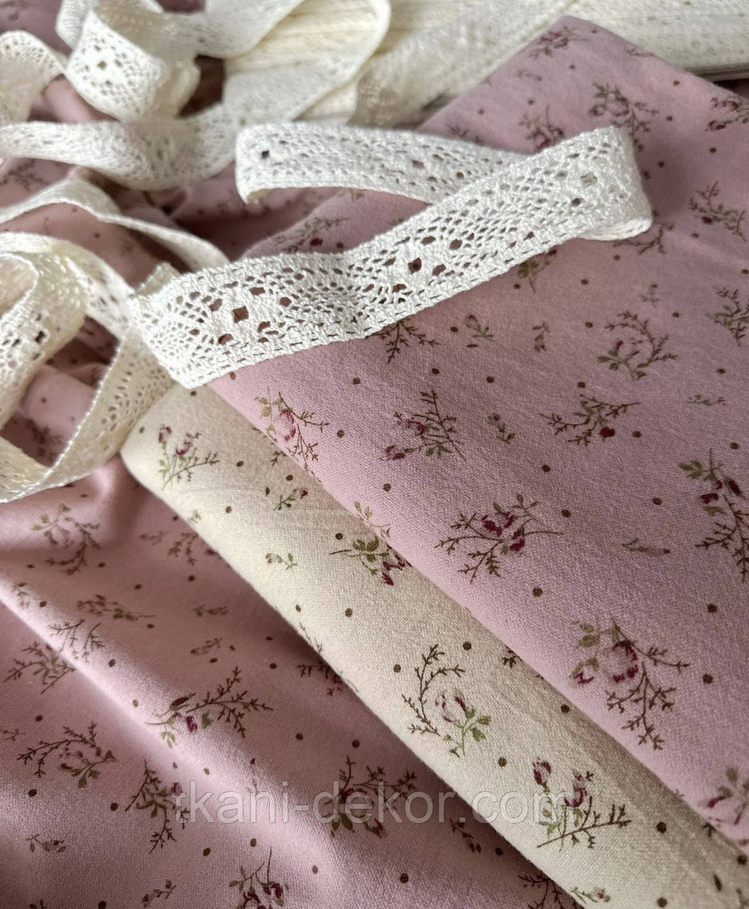 Тепла бавовна, плательна, троянди з крапками на рожевому ширина 150 см, 150 г/м2, фото 1