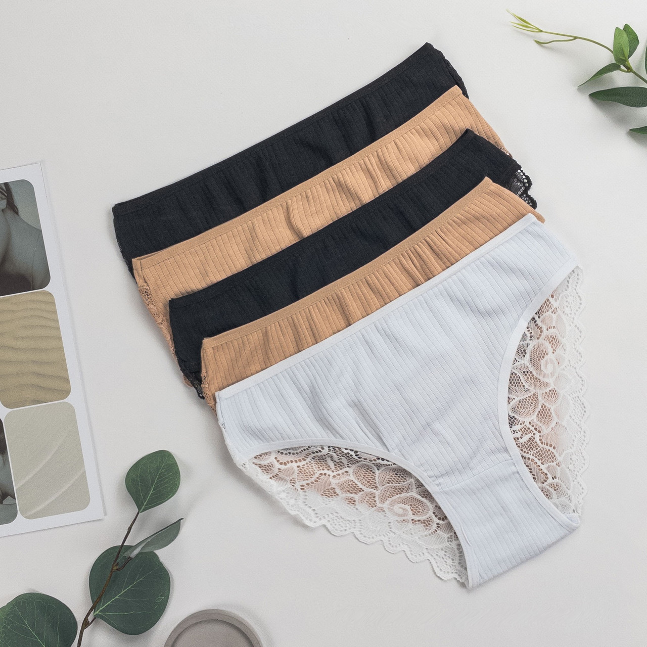 Труси-сліпи рубчик із мереживом жіночі Nicoletta Туреччина M, L, XL | 5 шт.