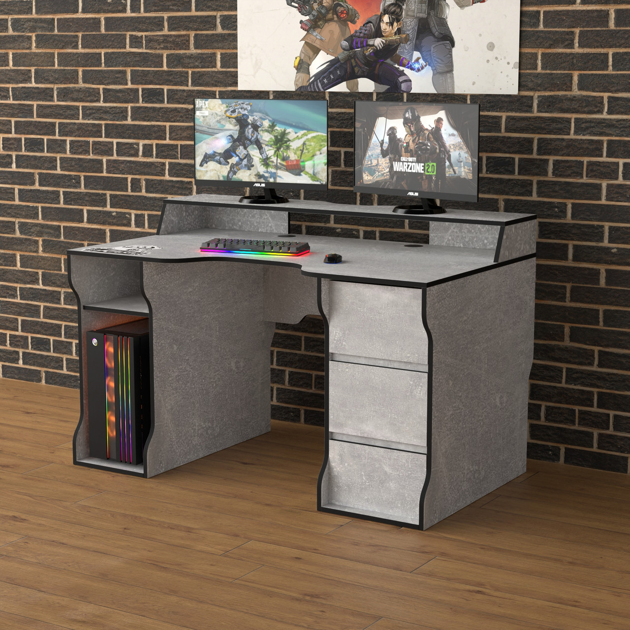 Геймерський ігровий стіл ZEUS TM RASIN — 26 колір індастріал (колір на вибір)