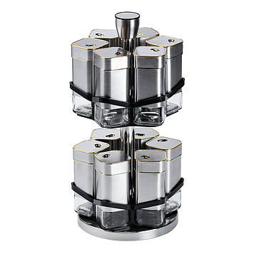 Набір для спецій на підставці 12 баночок по 120 мл, хром із золотом HP1321