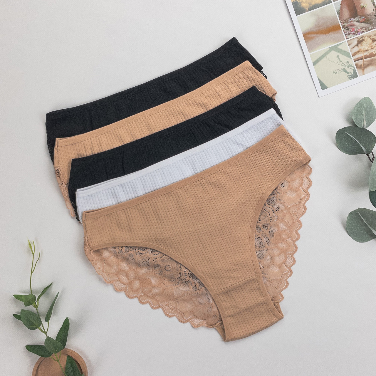 Труси сліпи рубчик з мереживом жіночі Nicoletta Туреччина батал  2XL, 3XL, 4XL  |  5 шт.