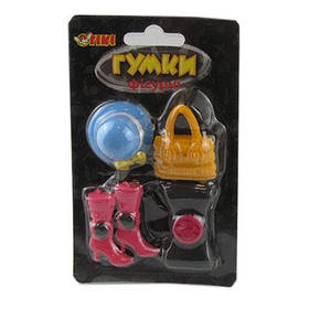 Гумки фігурні на блістері Капелюх, сумочка 5шт 14*8см TIKI 50831-TK