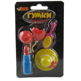 Гумки фігурні на блістері Капелюх, помада 5шт 14*8см TIKI 50832-TK