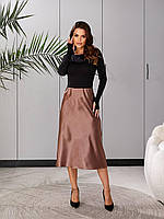 Шовкова спідниця нижче коліна, арт. 903, колір кави/кавового кольору