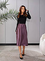 Шовкова спідниця нижче коліна, арт. 903, колір фреза / пудрового кольору