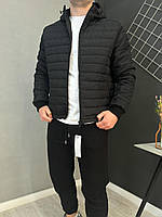 Чоловіча базова куртка чорна осінка весняна однотонна, Коротка спорт куртка чорного кольору