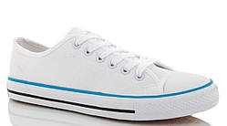 Текстильні білі кеди синя смуга 36 38