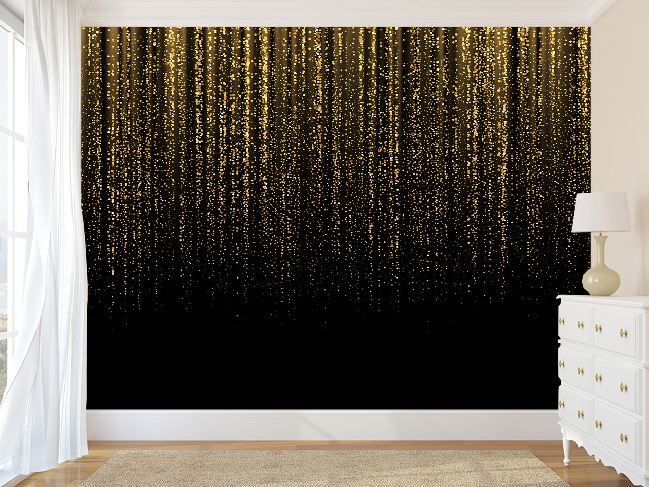 Фото шпалери на всю стіну самоклеюча плівка Oracal в спальню, вітальню, офіс  "Золотий дощ", фото 1