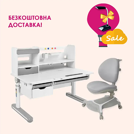 Комплект Регулююча парта для школяра FunDesk Pensare Grey + Крісло Cubby Adonis Grey, фото 1
