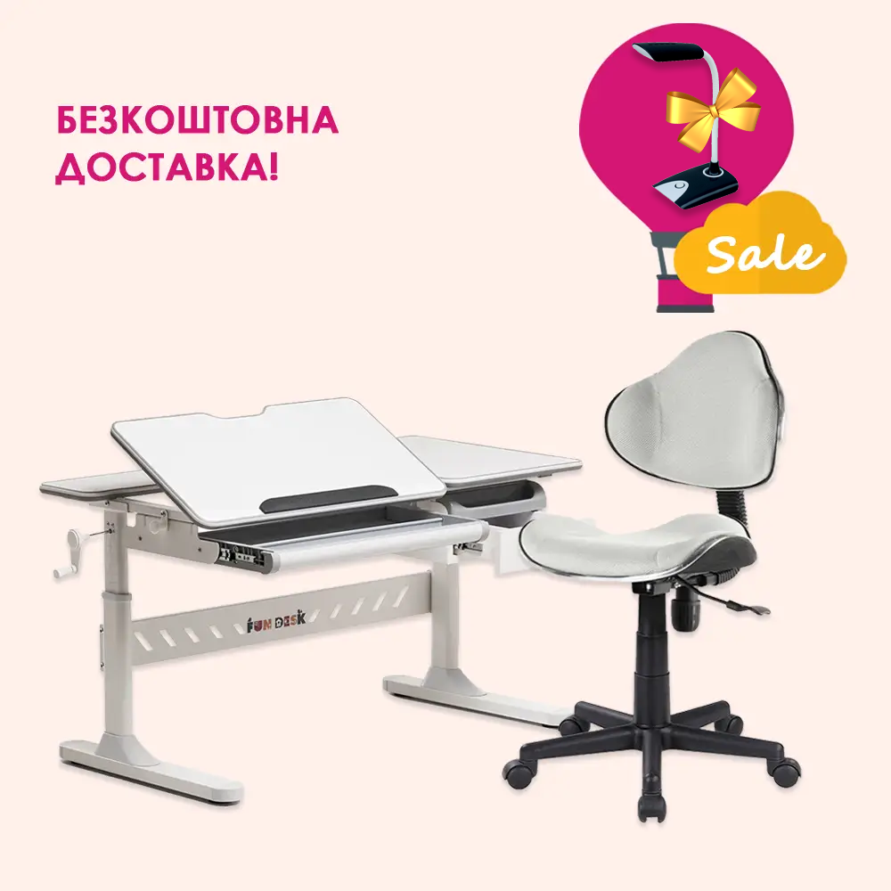 Комплект парта-трансформер Fundesk Fiore Grey + крісло Fundesk LST3 Grey