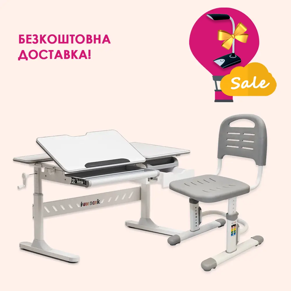 Комплект парта-трансформер Fundesk Fiore Grey + крісло Fundesk SST3LS Grey