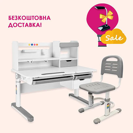 Комплект парта-трансформер Fundesk Sentire Grey + крісло FunDesk SST3LS Grey, фото 1