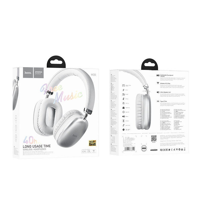 Bluetooth Наушники Hoco W35 wireless headphones,  Silver, фото 1