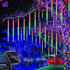 Вулична гірлянда LED Метеоритний дощ на сонячній батареї 288 LED 8 трубок 50 см RGB