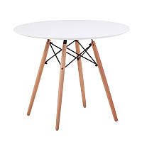 Сучасний стильний обідній кухонний круглий стіл 100 см білий на кухню в скандинавському стилі МДФ Етна