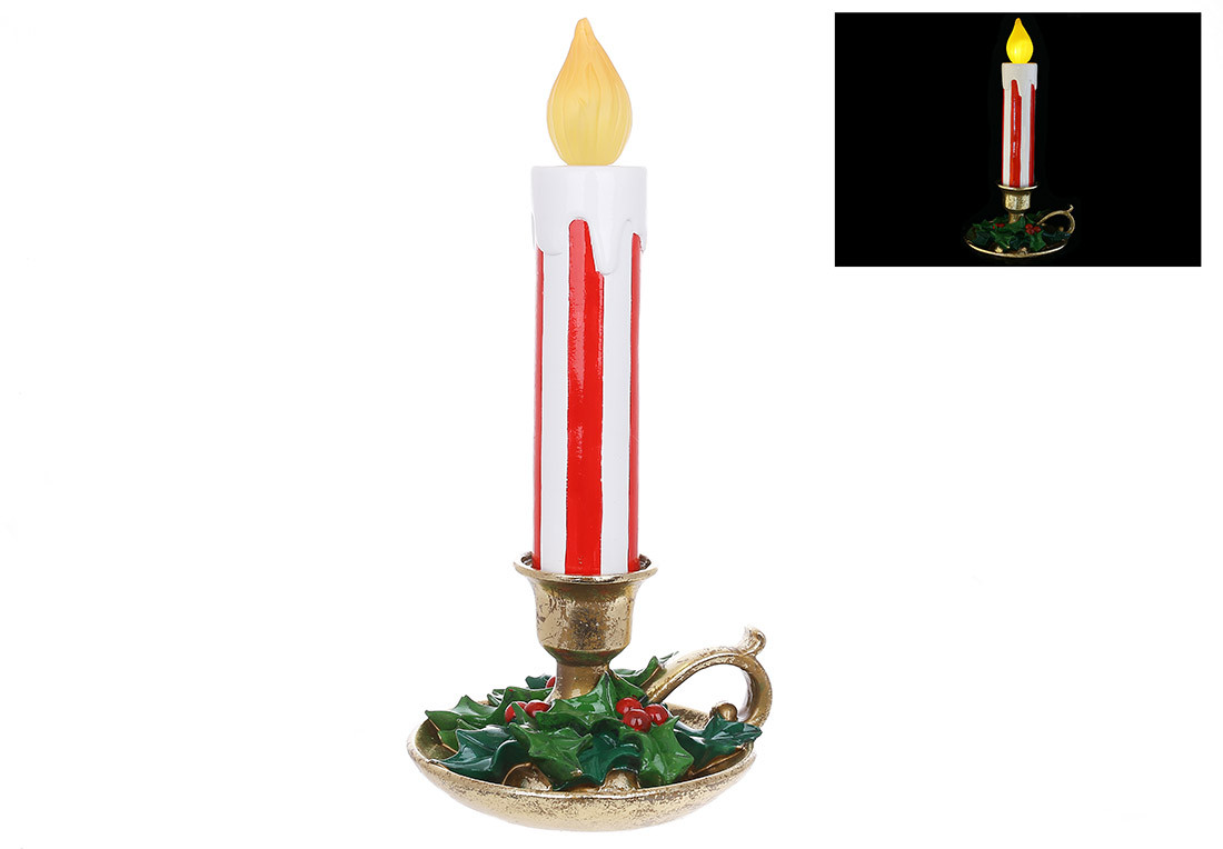 Свічка з LED підсвічуванням у золотому свічнику 37.5 см, фото 1