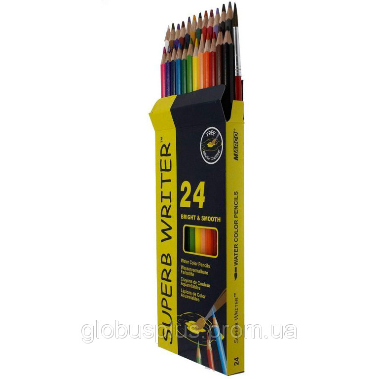 Олівці кольорові 24 кольори MARCO 4120-24CB Superb Writer Aquarelle, акварельні з пензликом, фото 1