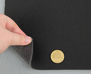 Автотканина стельова 1224 оригінальна, колір чорний (теплий відтінок), на поролоні, товщ. 3мм шир. 147см