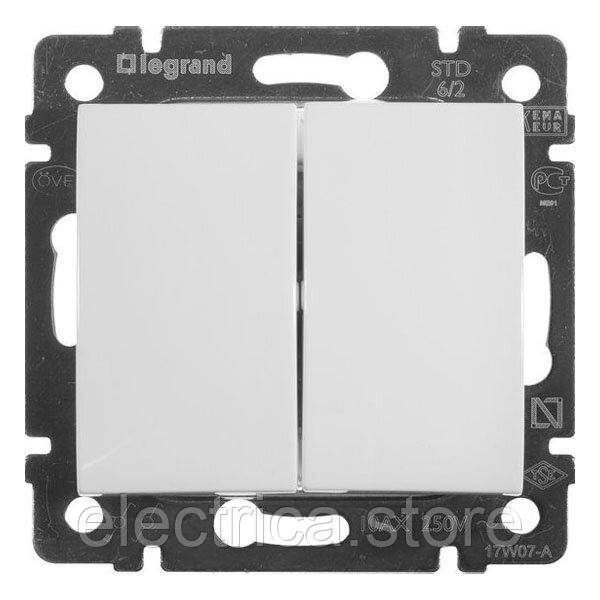 Вимикач 2-клавішний прохідний білий Valena Classic Legrand 774408, фото 1