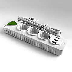 Мережевий подовжувач 3 розетки + 3 USB 2 метри 10A Білий