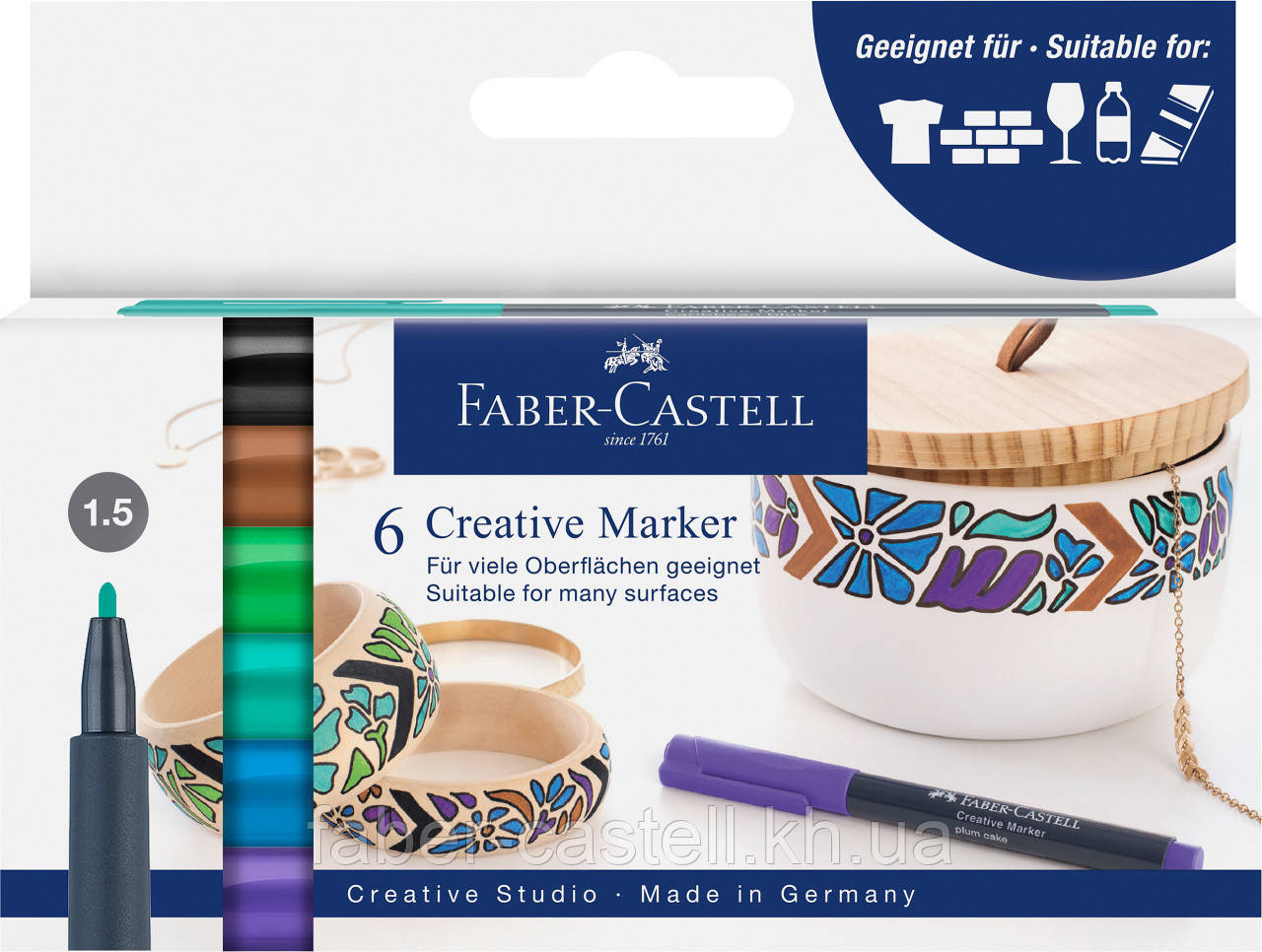Набір тонких маркерів для декору Faber-Castell Creative Marker M (1,5 мм), 6 кольорів, 160708, фото 1