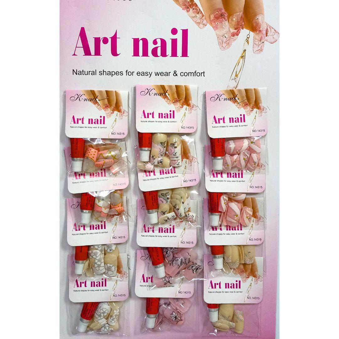 Нігті накладні кольорові з малюнком та камінчиками Art Nail 14315 упаковка 12 штук, 02, фото 1