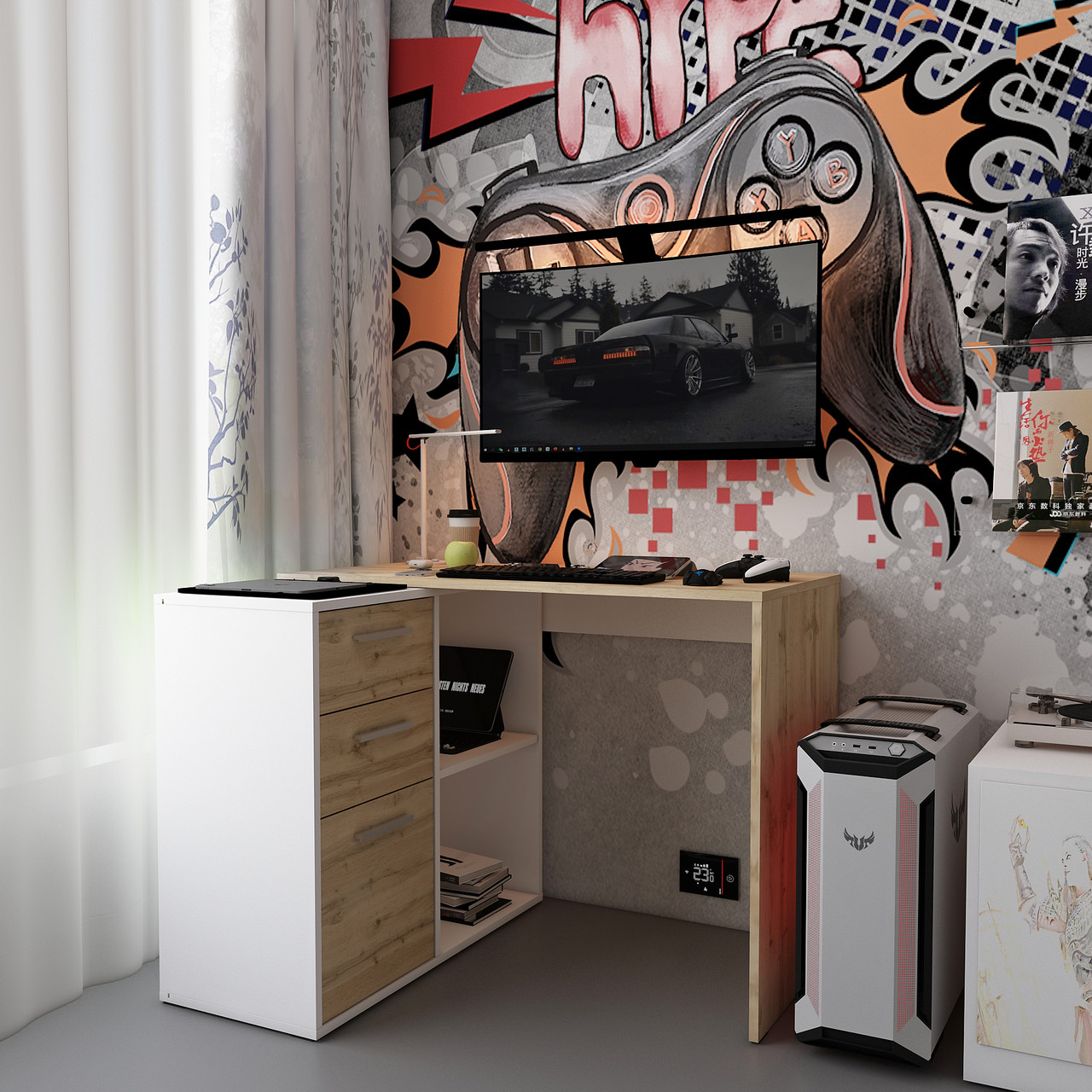 Офісний стіл з шухлядами Т8 Білий/Дуб артизан 100х83х75. Стіл для офісу, письмовий стіл для дому, фото 1