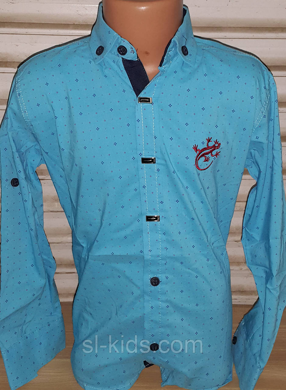 Стильна стрейчева сорочка для хлопчика 6-14 років (бірюза саламандра) (пр. Туреччина)