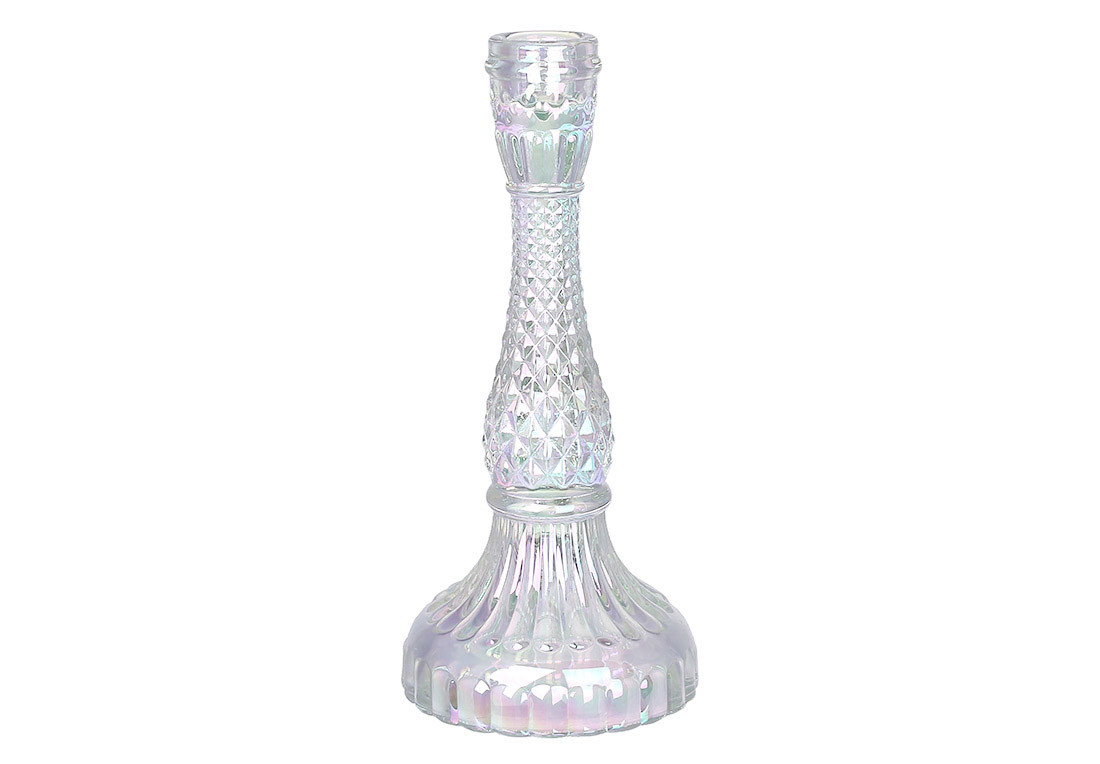 Підсвічник скляний прозорий Crystal (для тонкої свічки), D11*22см, колір — перламутр, фото 1