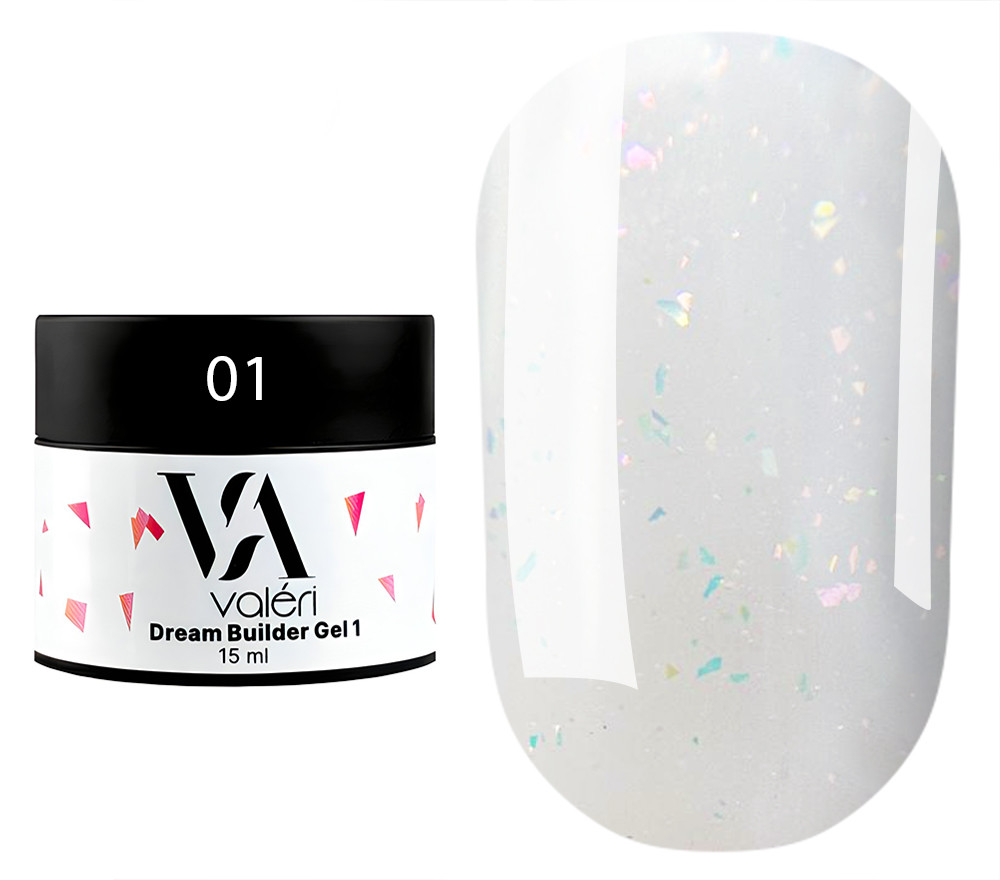 Гель для нарощування Valeri Dream Builder Gel, 15 мл No001, молочний із блискітками, фото 1