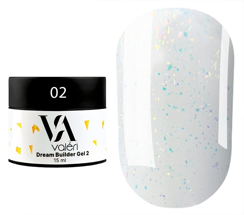 Гель для нарощування Valeri Dream Builder Gel, 15 мл No002, молочний напівпрозорий із блискітками