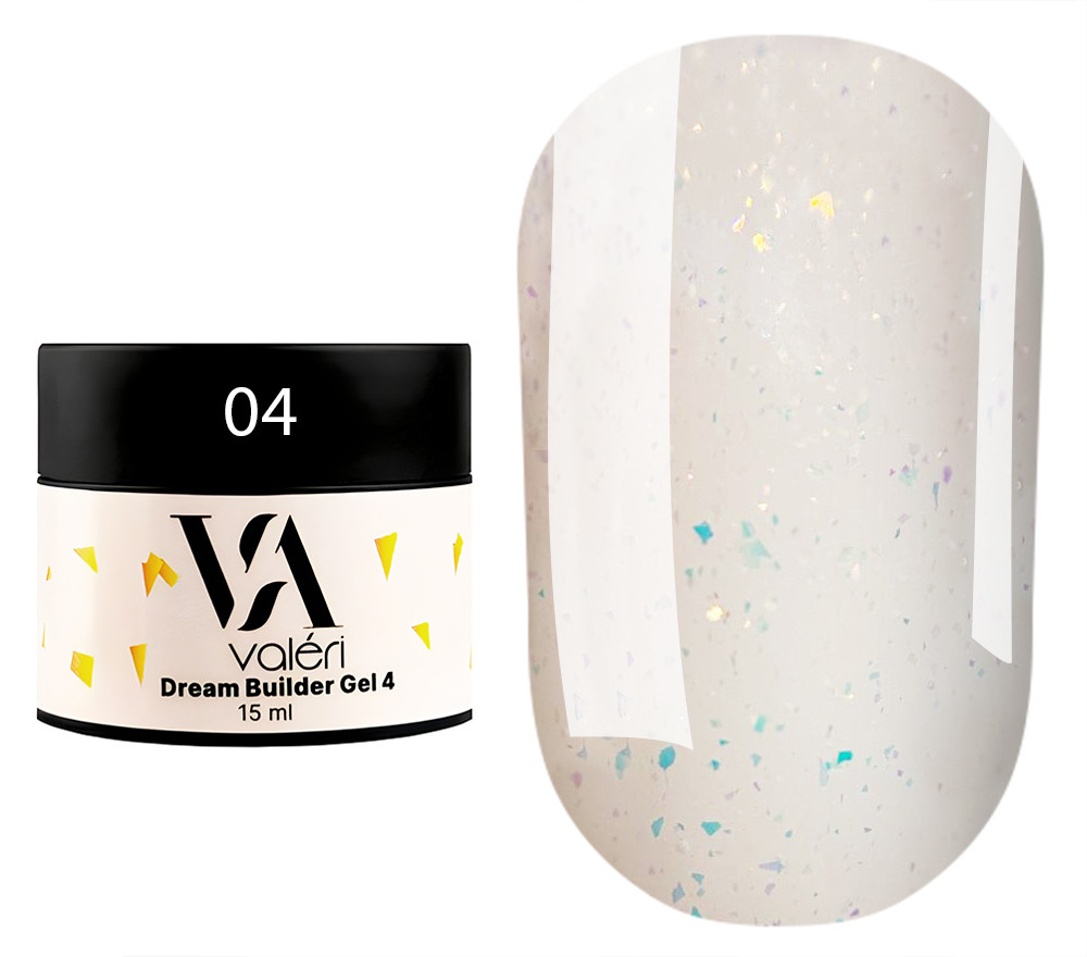 Гель для нарощування Valeri Dream Builder Gel, 15 мл No004, світлий персиковий з блискітками