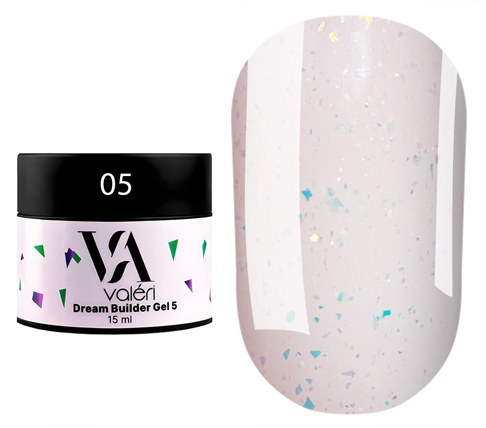 Гель для нарощування Valeri Dream Builder Gel, 15 мл No005, рожевий із блискітками