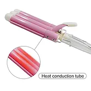 Плойка-щипці для завивки волосся SONAR F-13 30 Вт Біло-Рожева Плойка три хвилі з керамічним покриттям, фото 3