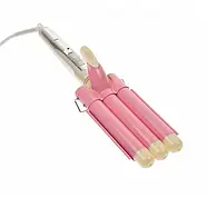 Плойка-щипці для завивки волосся SONAR F-13 30 Вт Біло-Рожева Плойка три хвилі з керамічним покриттям, фото 6