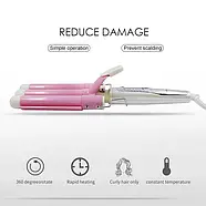 Плойка-щипці для завивки волосся SONAR F-13 30 Вт Біло-Рожева Плойка три хвилі з керамічним покриттям, фото 8