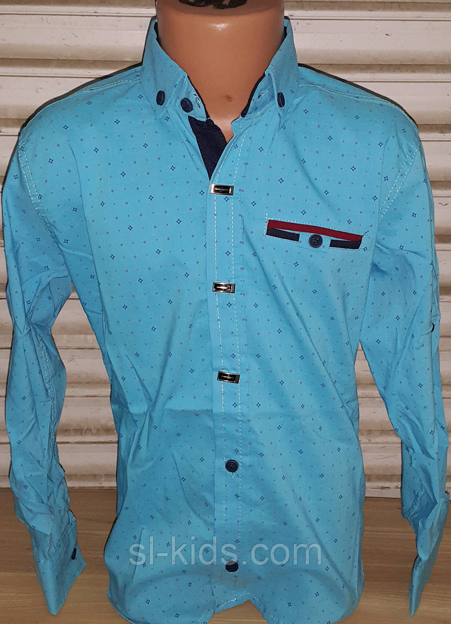 Стильна стрейчева сорочка для хлопчика 6-14 років (бірюза01) (пр. Туреччина)