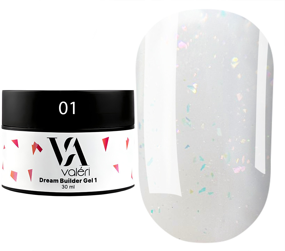 Гель для нарощування Valeri Dream Builder Gel, 30 мл No001, молочний із блискітками