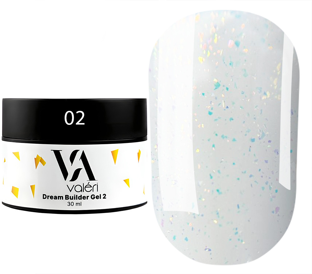 Гель для нарощування Valeri Dream Builder Gel, 30 мл No002, молочний напівпрозорий із блискітками, фото 1