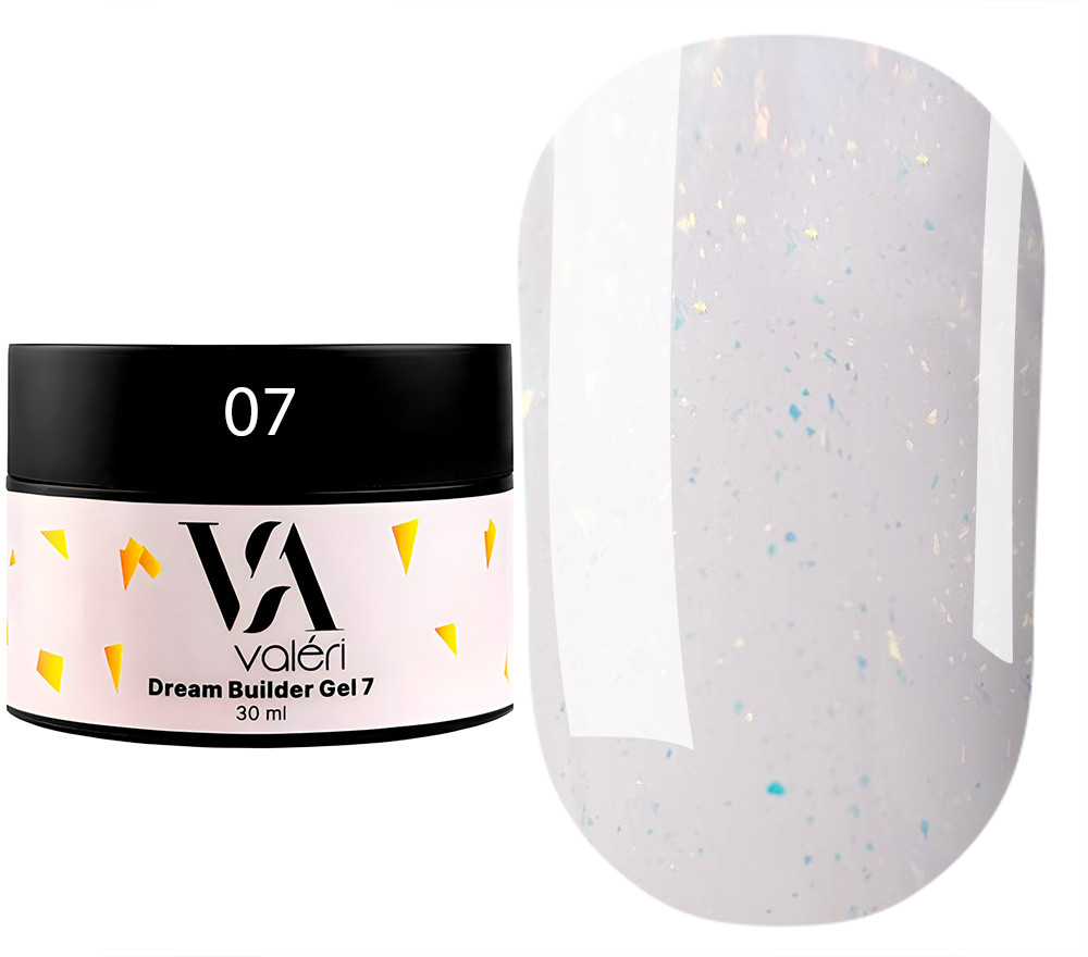 Гель для нарощування Valeri Dream Builder Gel, 30 мл No007, світло-рожевий із блискітками