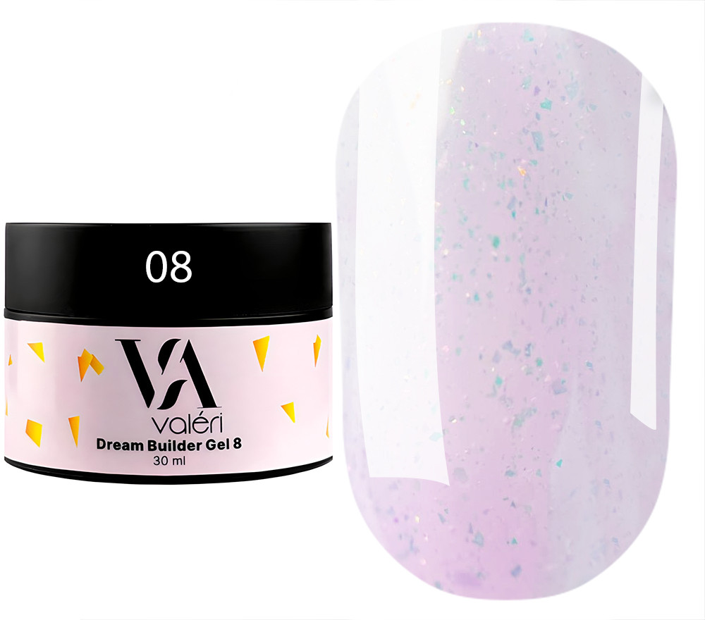 Гель для нарощування Valeri Dream Builder Gel, 30 мл No008, світлий лавандово-рожевий з блискітками