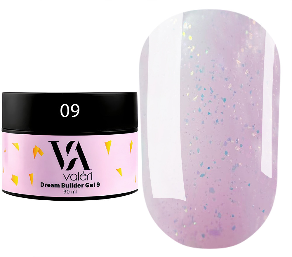 Гель для нарощування Valeri Dream Builder Gel, 30 мл No009, лавандово-рожевий з блискітками