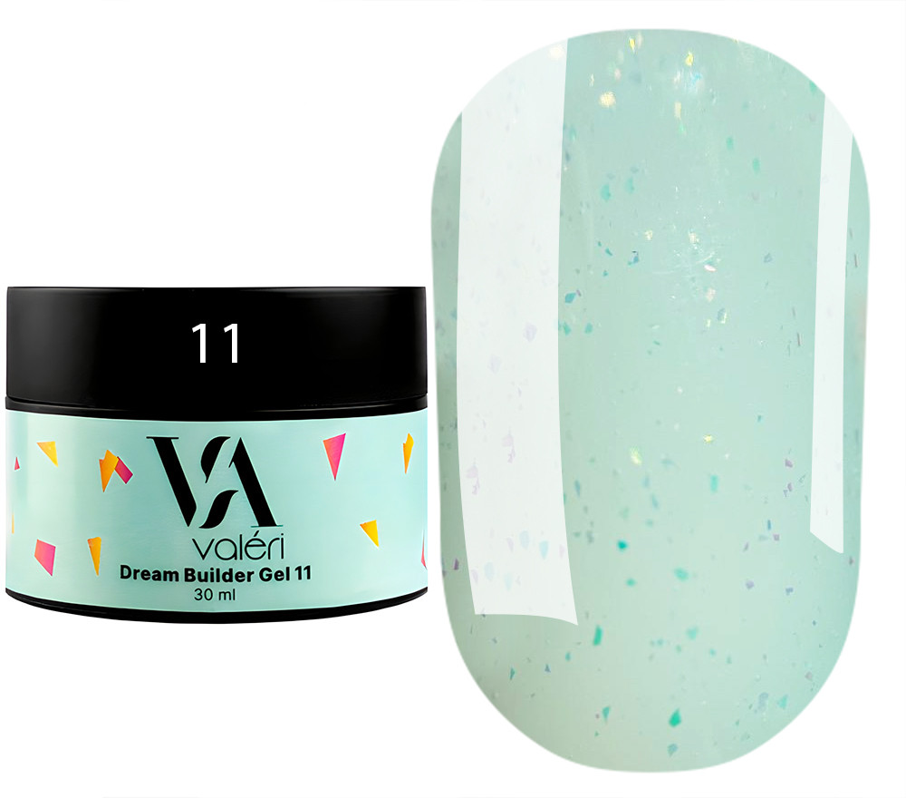 Гель для нарощування Valeri Dream Builder Gel, 30 мл No011, м'ятний із блискітками