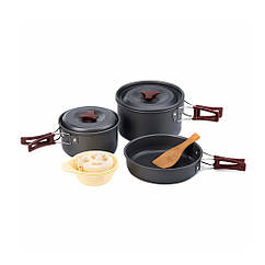 Комплект туристичного посуду Naturehike 3-4 NH (2 каструлі + 2 кришки + сковорода) carbon (NH15T203-G)