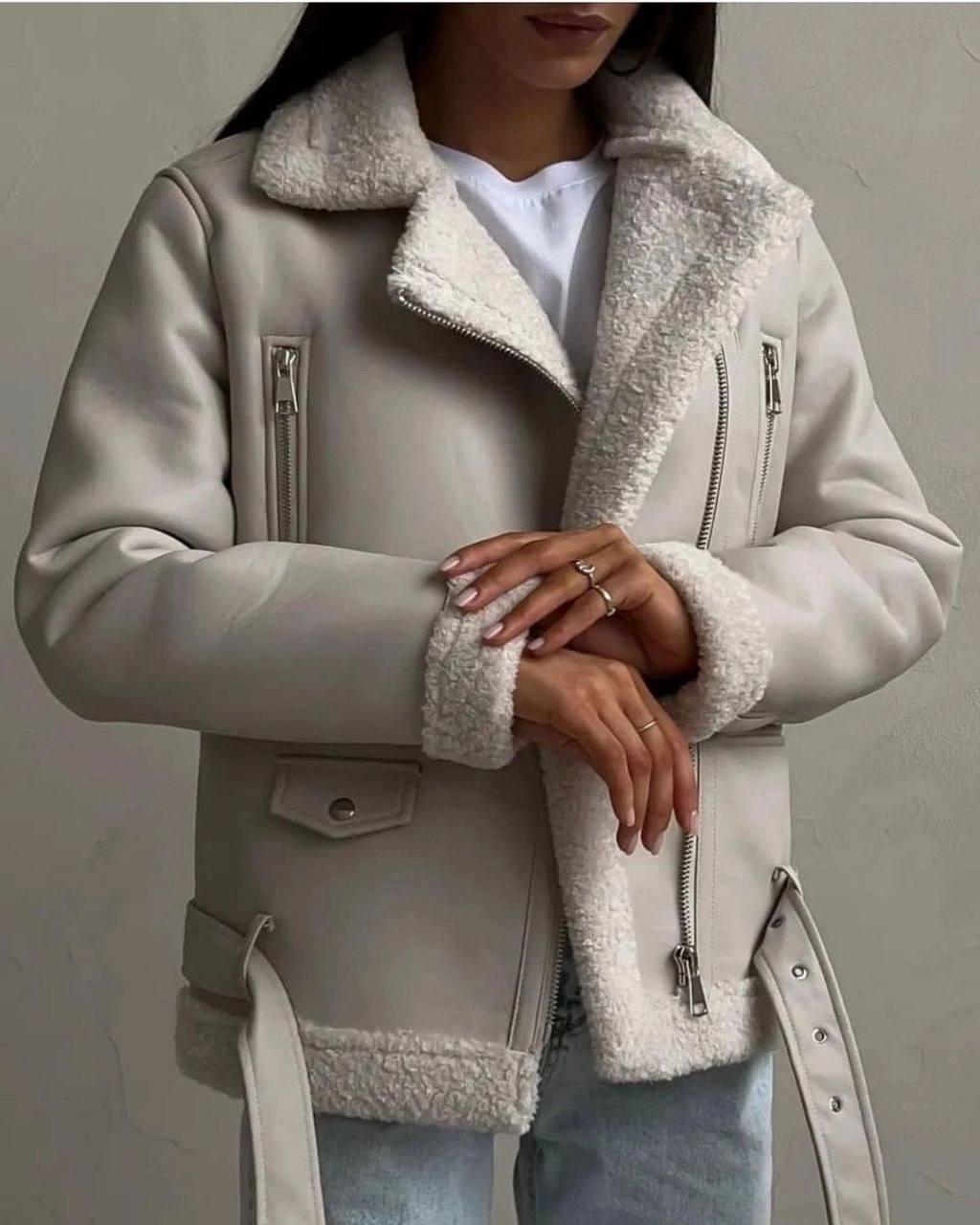 Жіноча дублянка з поясом, фото 1