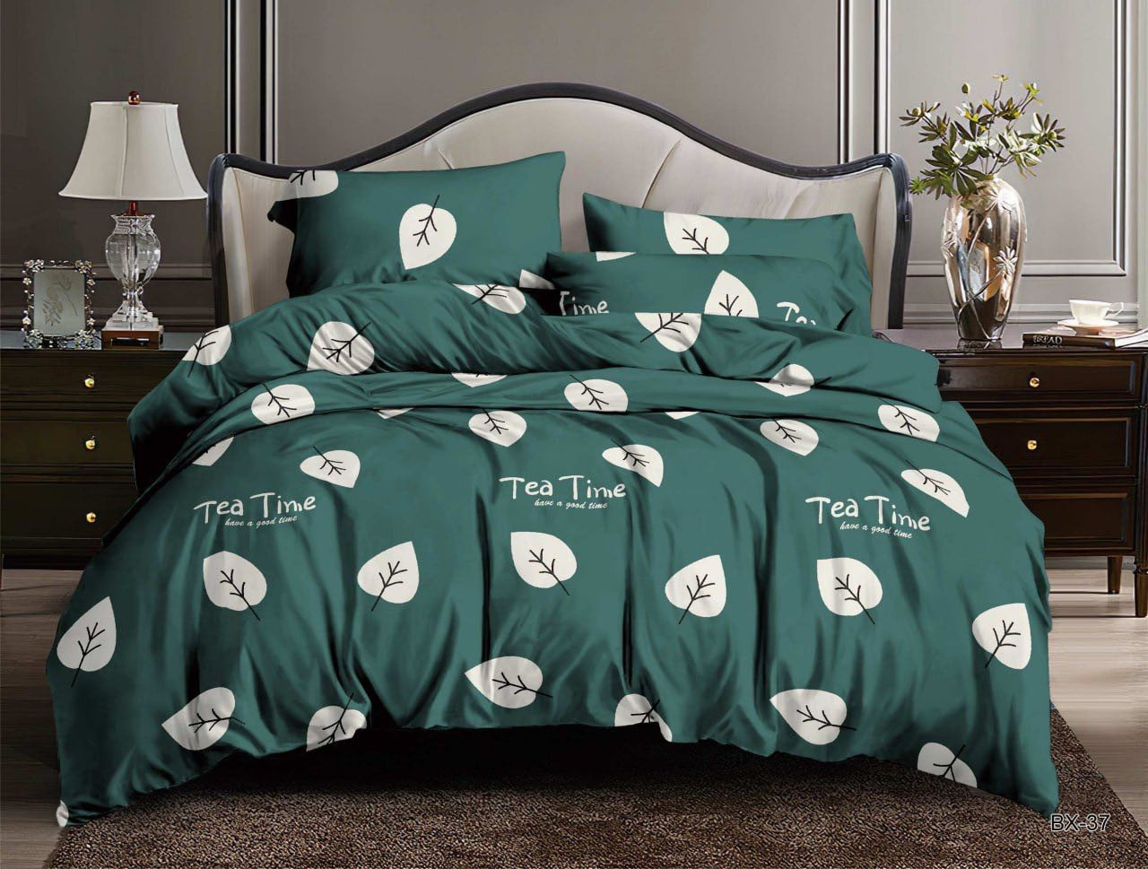 Синтетична тканина для постільного темно-зеленого кольору 220 см з принтом листя, 100% Поліестер 75, у рулоні 60 м