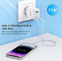 Мережевий зарядний пристрій 1 USB 3.0 4.8 A і 1 Type-C, Універсальний зарядний пристрій швидкого заряджання, фото 5