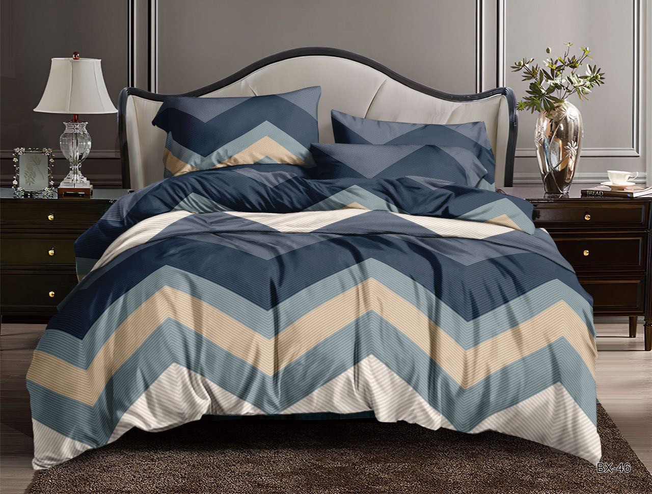 Стильна постільна тканина кольорові зигзаги 220 см, 100% Поліестер 75 з принтом геометрія для постільної білизни, у рулоні 60 м